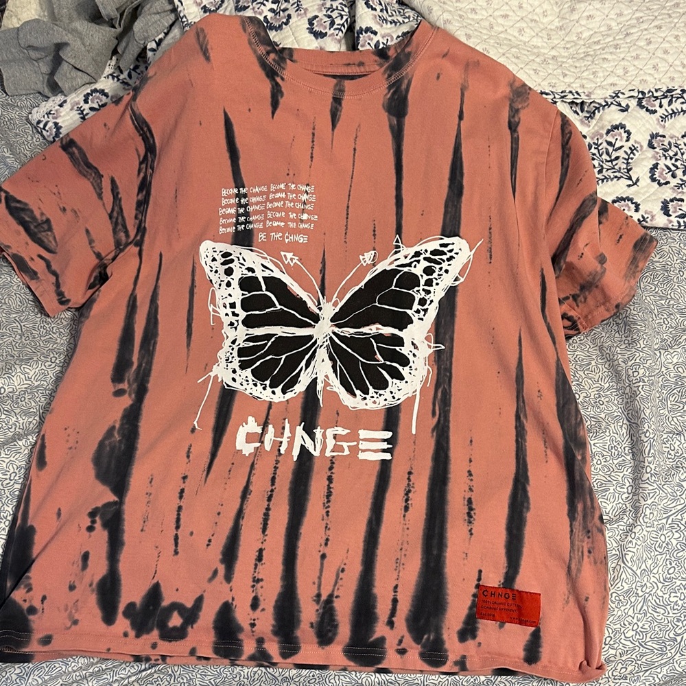 CHNGE Coral and Charcoal Tie-Dye Tee